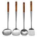 Long Handle Stainless Steel Wok Kitchen Slotted Turner Rice Spoon Ladle Cooking Tools Utensil Set – Convenient Carry Handles with a Practical Everyday Design