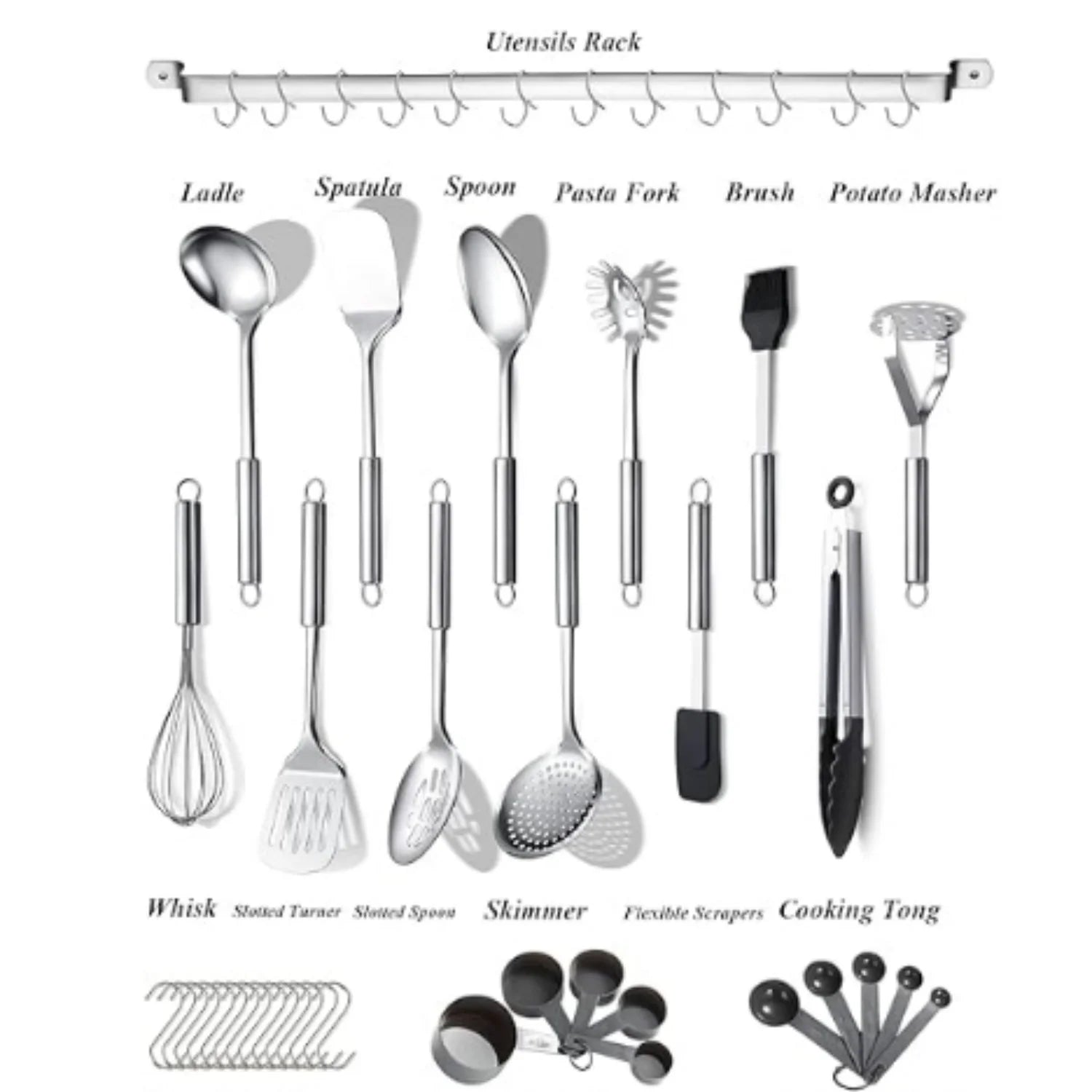 Kitchen Utensils Set 38 Pieces Stainless Steel Cooking Utensils Set Kitchen Gadgets Cookware Kitchen Tool Set with Utensil Holder Rack And Hooks For Hanging Dishwasher Suitable – Space-Saving Hanging Design with a Practical Everyday Design