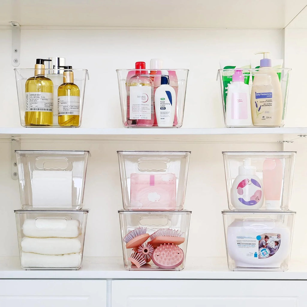 Clear Stackable Storage Bins with Lids Large Plastic Containers with Handle for Pantry Organizer and Storage,Suitable for Bathroom,Cabinet,Kitchen,Fridge,Closet Organization – Stackable Organization with a Practical Everyday Design