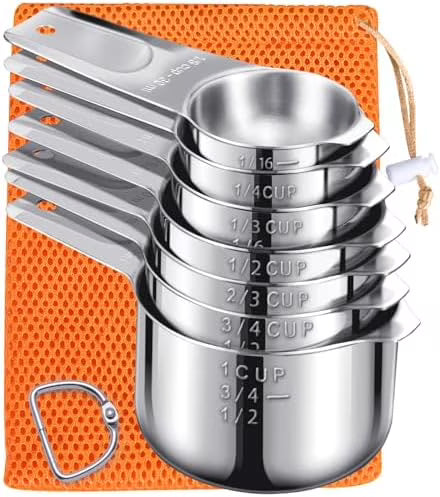 Measuring Cups 7PCS Stainless Steel Measuring Cups with a Storage Bag for Cooking & Baking Dishwasher Suitable – Durable Stainless Steel Construction with a Practical Everyday Design