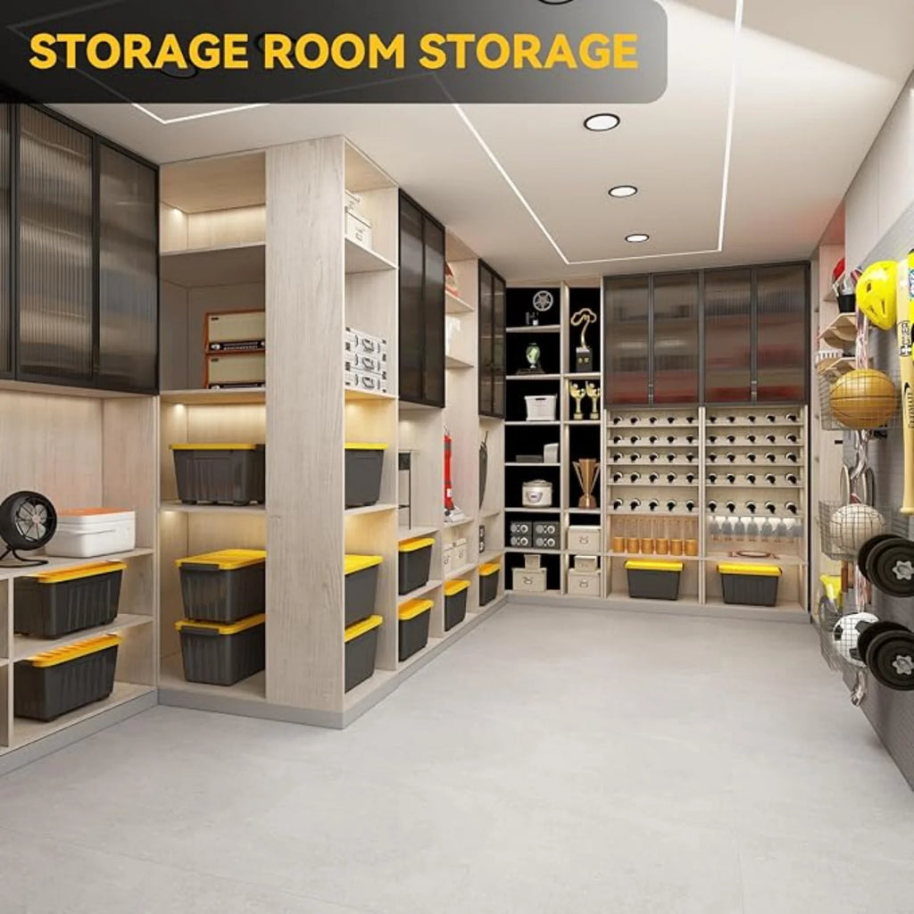 72Quart Plastic Storage Bin Stackable and Nestable Storage Boxes with White Lids and Secure Latching Buckles Large Storage Container (Black/Yellow 72Quart-6Pack) – Stackable Organization with a Practical Everyday Design
