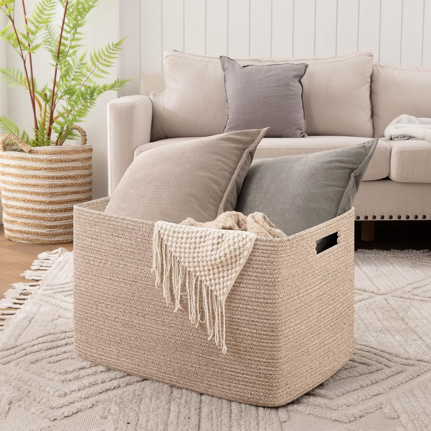 118L XXXLarge Cotton Rope Storage Basket Oversized Blanket Basket Used for Organizing Dirty Clothes in Living Room Bedroom Nursery Dog Toy Storage Bins 25" x 17" x 16",Grey – Practical Home Organization with a Practical Everyday Design