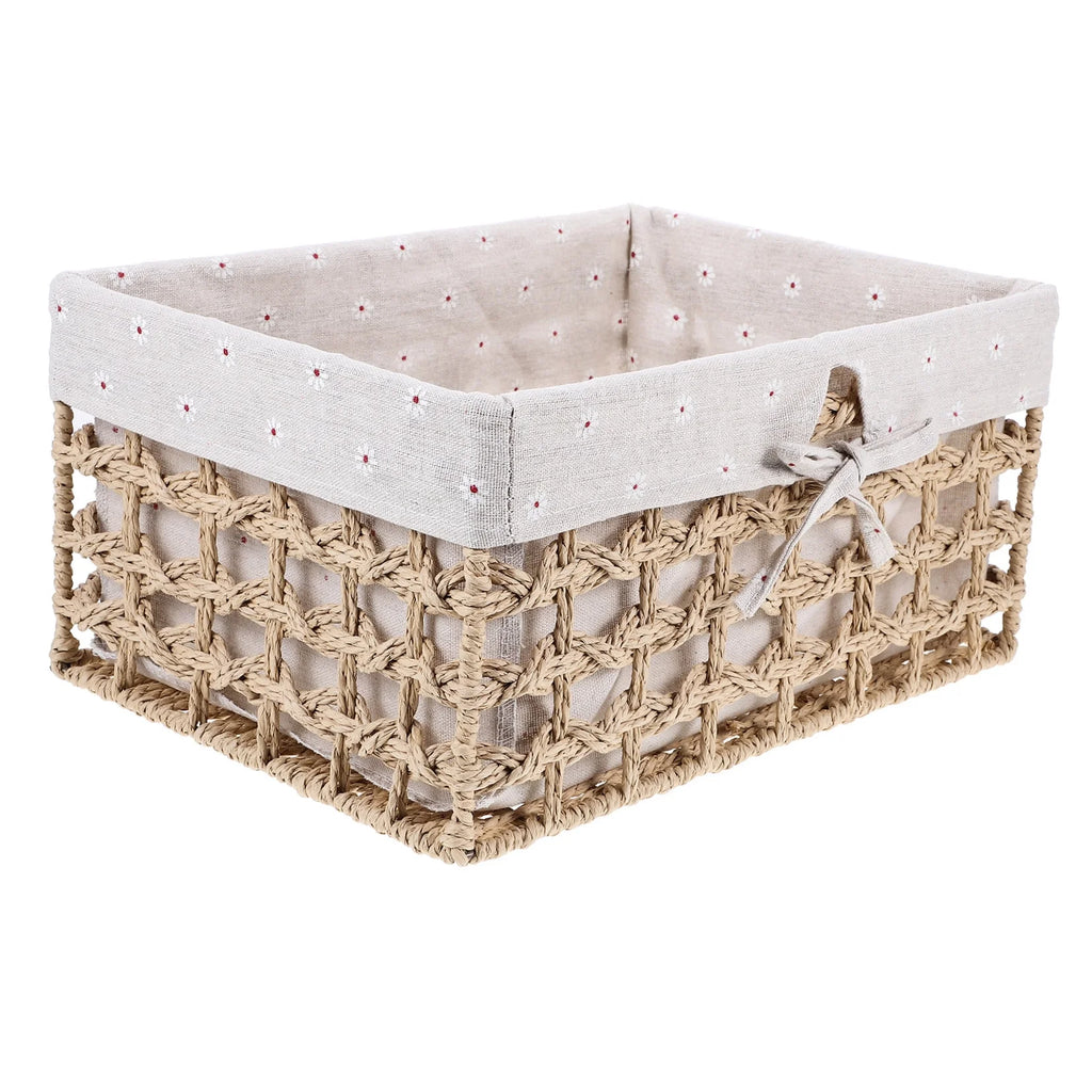Rustic Storage Bins Grass Basket Cube Boxes with Lids Fabric Toy Sundries – Multiroom Organization Format with a Practical Everyday Design
