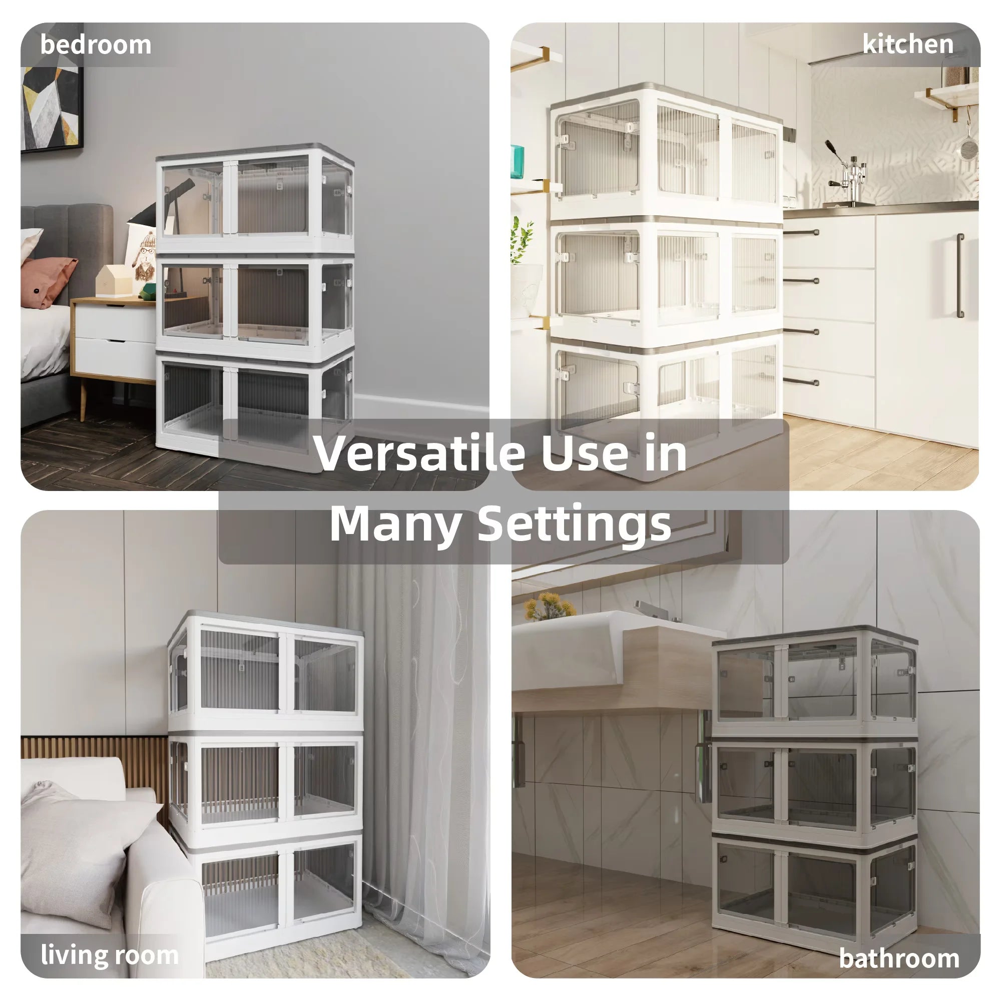 384QT 3-Pack Transparent Stackable Storage Bins with 5 Doors to Open with Wheels Folding Plastic Craft Containers Large Closet Organizers Box for Bedrooms Living Rooms Study Kids' Toys White – Stackable Organization with a Practical Everyday Design