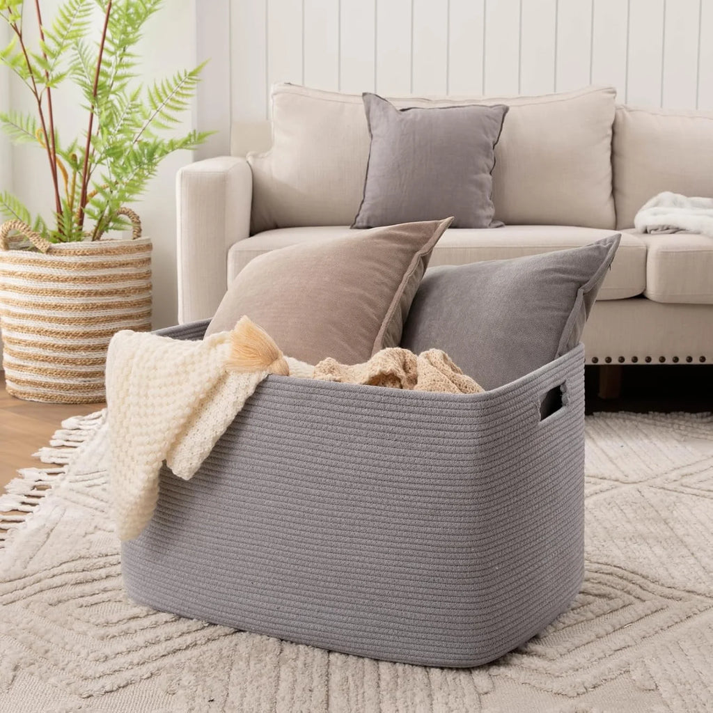 118L XXXLarge Cotton Rope Storage Basket Oversized Blanket Basket Used for Organizing Dirty Clothes in Living Room Bedroom Nursery Dog Toy Storage Bins 25" x 17" x 16",Grey – Practical Home Organization with a Practical Everyday Design
