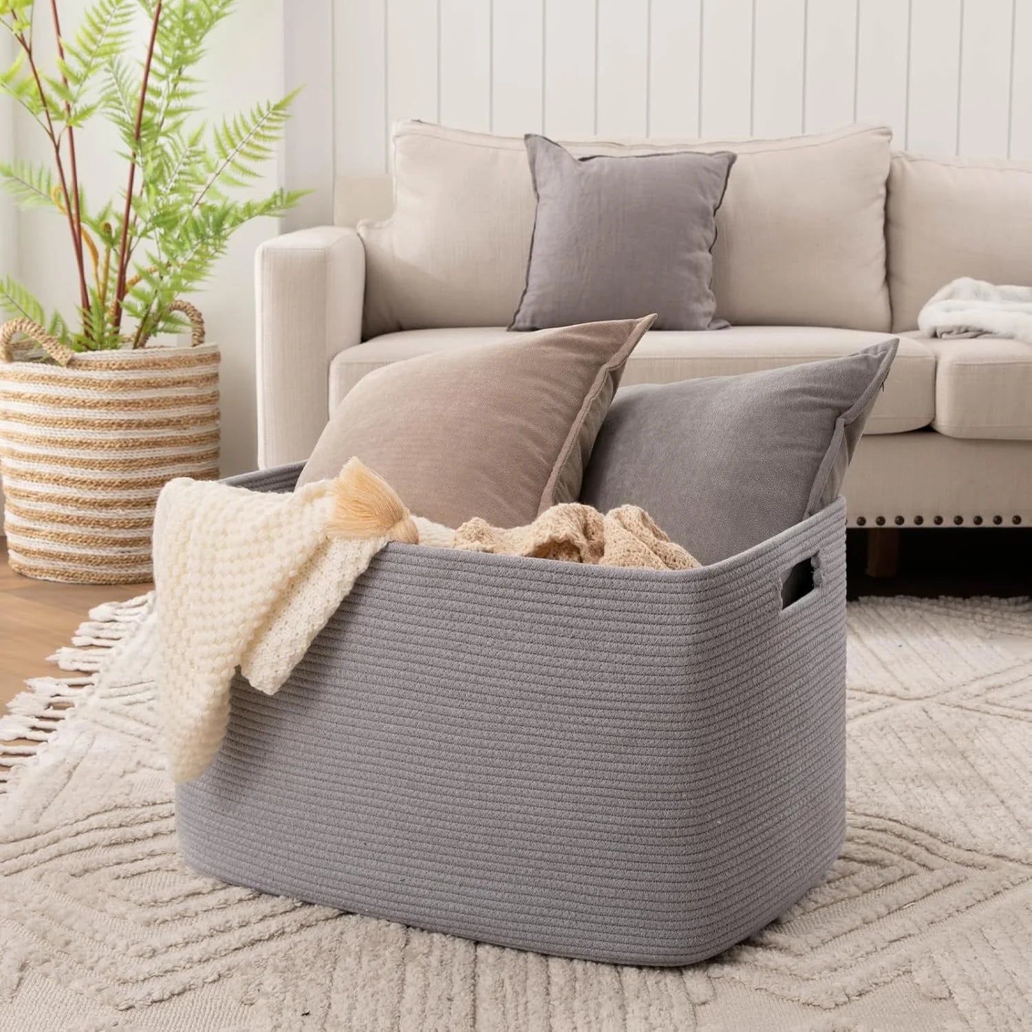 118L XXXLarge Cotton Rope Storage Basket Oversized Blanket Basket Used for Organizing Dirty Clothes in Living Room Bedroom Nursery Dog Toy Storage Bins 25" x 17" x 16",Grey – Practical Home Organization with a Practical Everyday Design