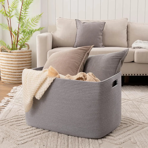 118L XXXLarge Cotton Rope Storage Basket Oversized Blanket Basket Used for Organizing Dirty Clothes in Living Room Bedroom Nursery Dog Toy Storage Bins 25" x 17" x 16",Grey – Practical Home Organization with a Practical Everyday Design