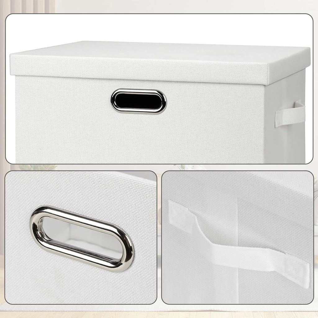 Large 17" 36 Quart Collapsible Stackable Storage Bins with Lids 3 Packs White Linen Fabric Closet Boxes with Lids Storage Cube Baskets Container Organizers for Bedroom Office(17 x12 x11) – Everyday Household Format with a Practical Everyday Design