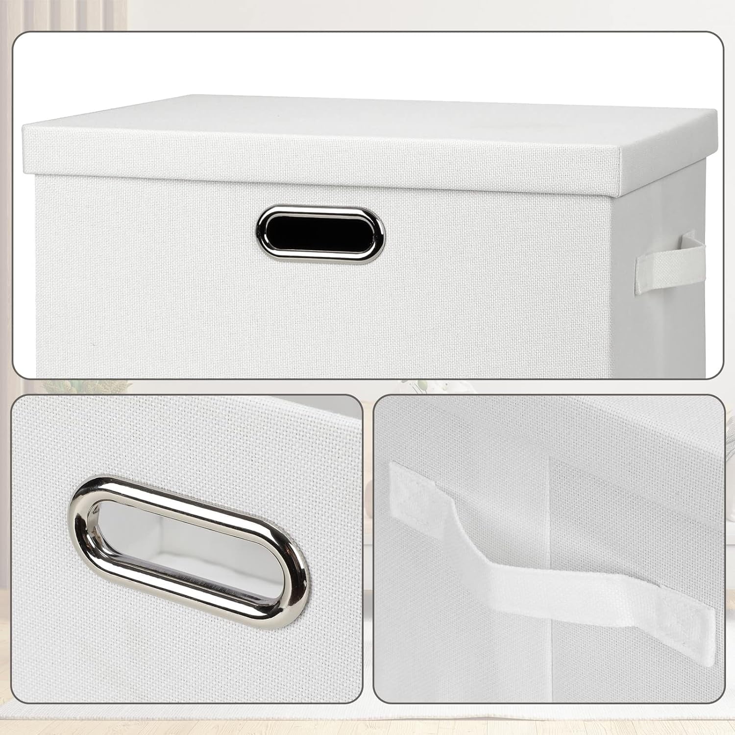 Large 17" 36 Quart Collapsible Stackable Storage Bins with Lids 3 Packs White Linen Fabric Closet Boxes with Lids Storage Cube Baskets Container Organizers for Bedroom Office(17 x12 x11) – Everyday Household Format with a Practical Everyday Design