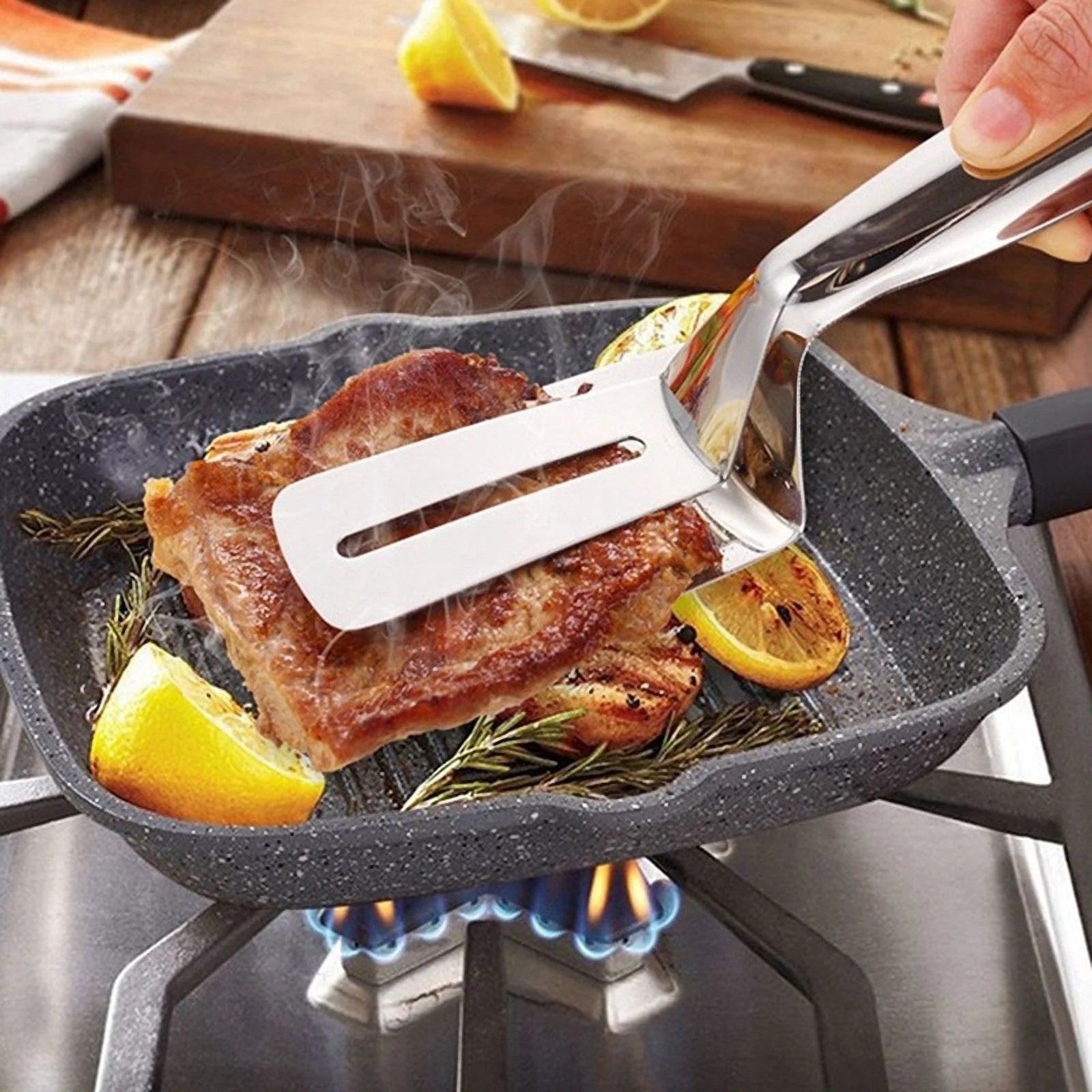 Stainless Steel Double-Sided Shovel Clip Stainless Steel Spatula Kitchen Tongs,Grill Clamp Flipping Spat – Durable Stainless Steel Construction with a Practical Everyday Design