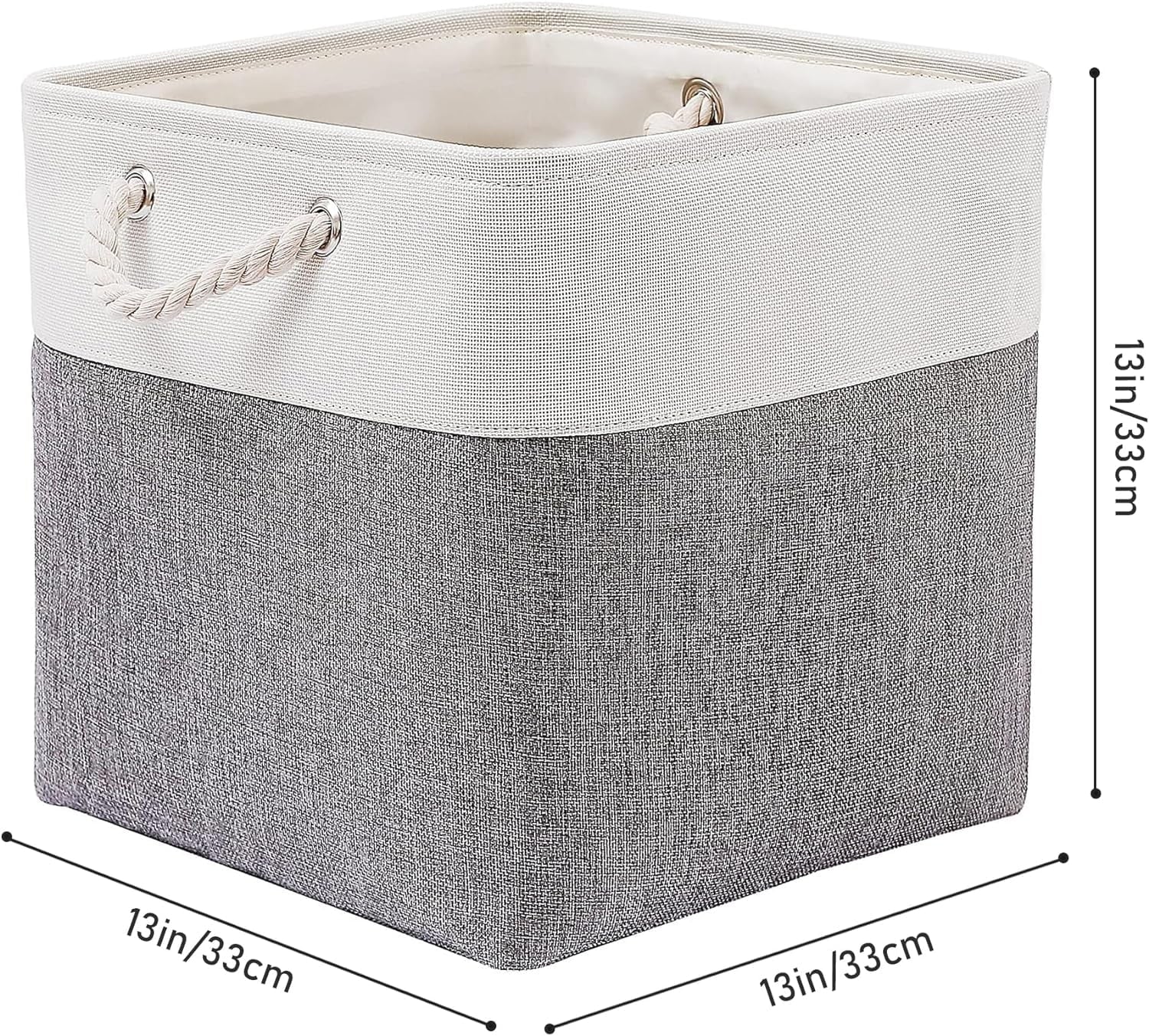 13 x 13 Inch Cube Storage Bins 6 Pack Extra Large Collapsible Fabric Storage Bin with Ropes Foldable Storage Cubes for Home (White & Beige-13"x13"x13") – Foldable Space-Saving Design with a Practical Everyday Design