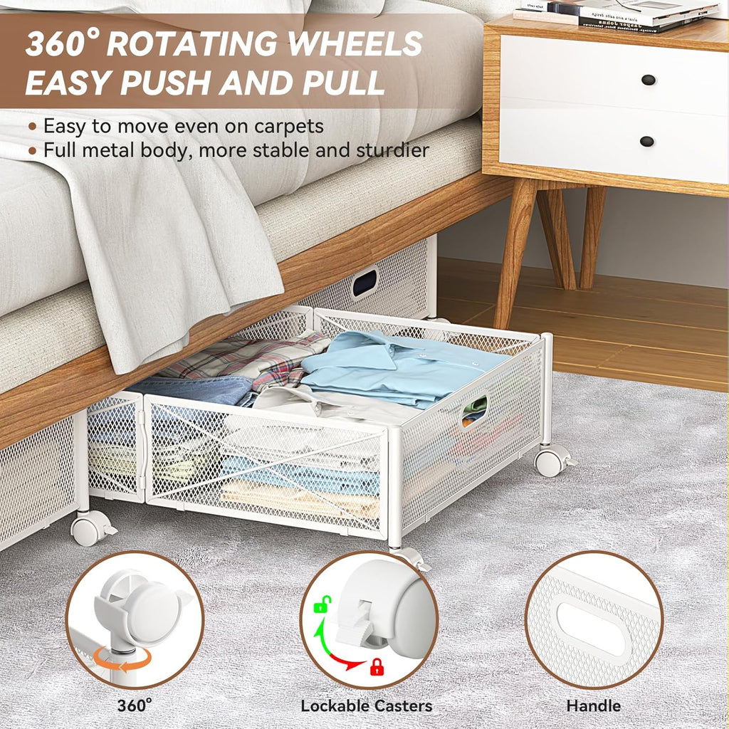 Under Bed Storage Containers with Wheels Under Bed Shoe Storage Organizer Drawer Tool-free Assembly Metal Storage Containers for Bedroom Clothes Shoes Blankets -2PCK – Everyday Household Format with a Practical Everyday Design