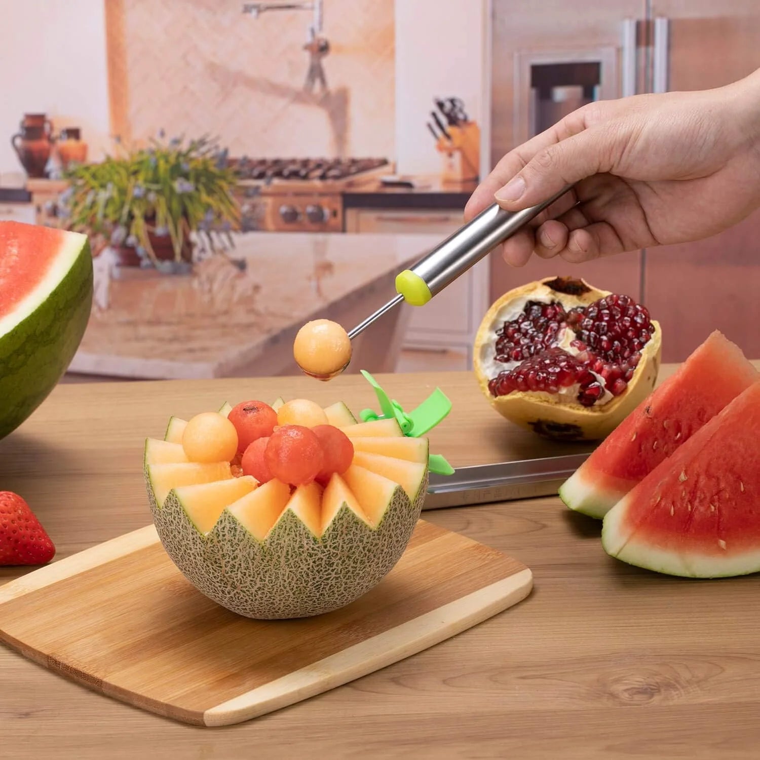 Watermelon Windmill Cutter Slicer Stainless Steel Shape Fruit Tools Quickly Cut Tool Kitchen Gadgets with Melon Scoop – Durable Stainless Steel Construction with a Practical Everyday Design