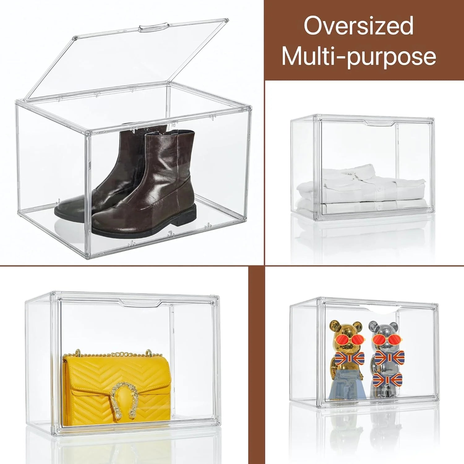 XXX-Large Clear Acrylic Display Case Boot Shoe Storage Boxes With An Adjustable Divider,2 Pack 2 Tiers Clear Plastic Stackable Storage Bins With Lids Big Display Acrylic Box With Magnetic Door – Everyday Household Format with a Practical Everyday Design