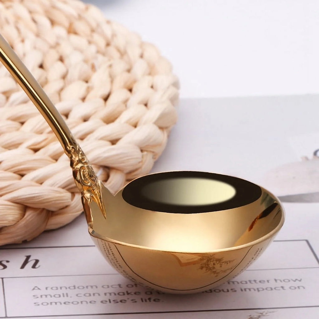 304 Stainless Steel Soup Ladle Cooking Tool Kitchen Gold Plated Spoon – Durable Stainless Steel Construction with a Practical Everyday Design
