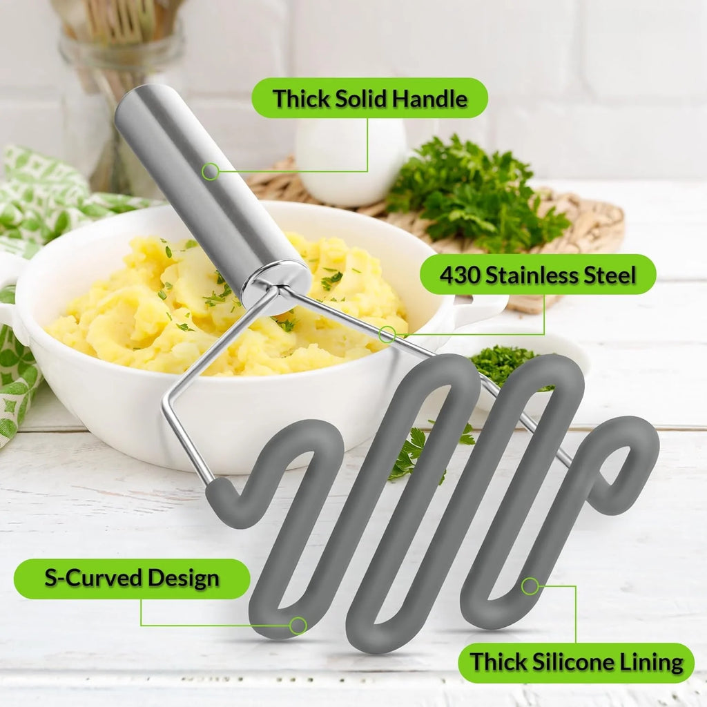 Scratch-resistant silicone potato masher kitchen tool potato masher stainless steel wrapped durable silicone potato smasher gray – Durable Stainless Steel Construction with a Practical Everyday Design