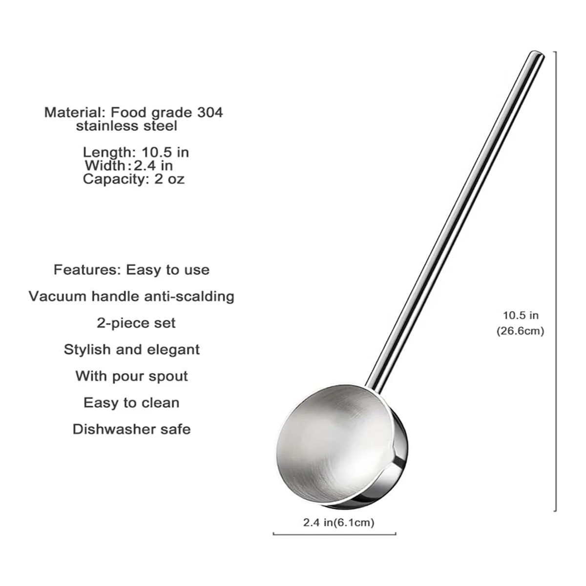 Small Soup Ladle Stainless Steel Metal Deep Spoon with Pour Spout 2 Oz Long Handle Gravy Ladles Heat- 10.5 Inch – Convenient Carry Handles with a Practical Everyday Design