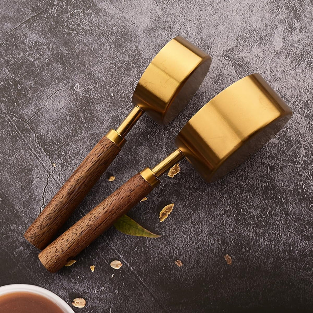 8 pieces Golden Measuring Cups Set and Measuring Spoons Set with Scale Wooden Handle Stainless Steel Dry & Liquid Measuring Cup for Cooking Baking – Convenient Carry Handles with a Practical Everyday Design