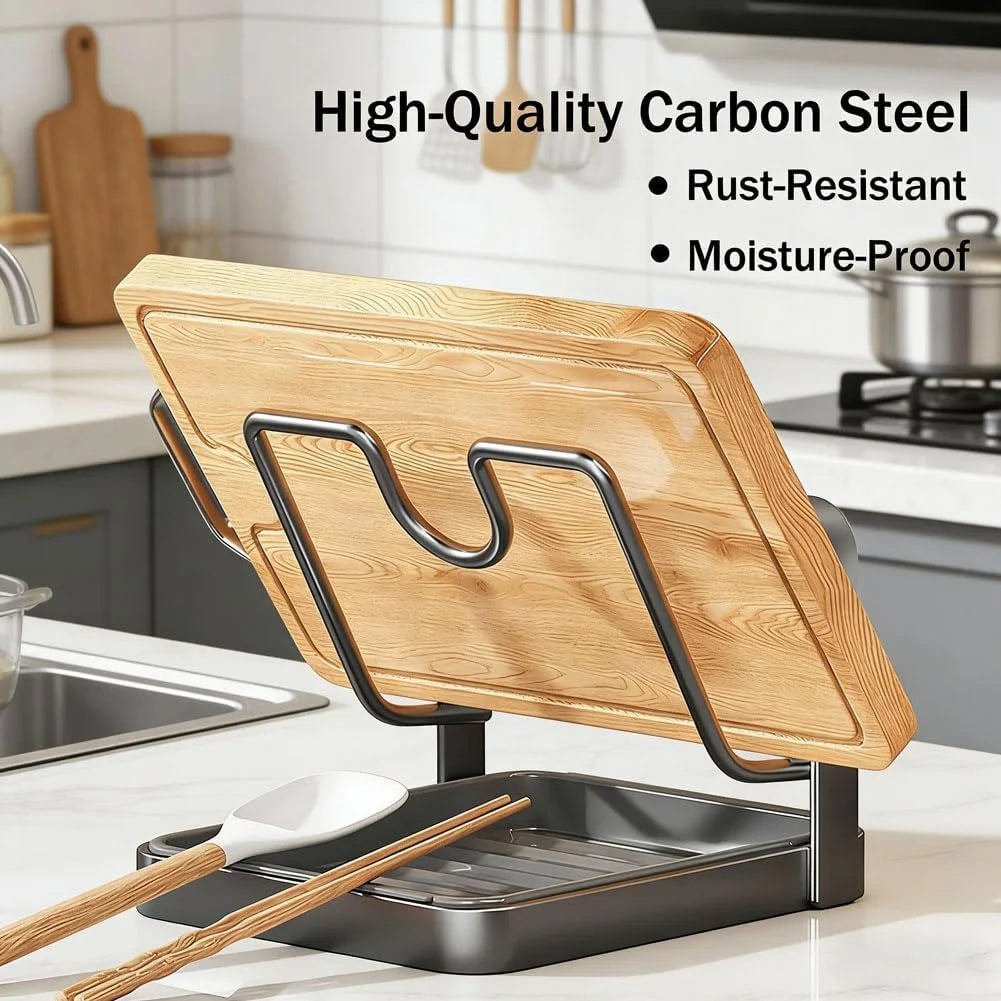 Kitchen Pot Lid Storage Rack Stainless Steel Pot Lid Holder While Cooking & Spoon Rest Multifunctional Pot Lid Organizer with Removable Drip Tray for Countertop Space-Saving Lid Rack – Durable Stainless Steel Construction with a Practical Everyday Design