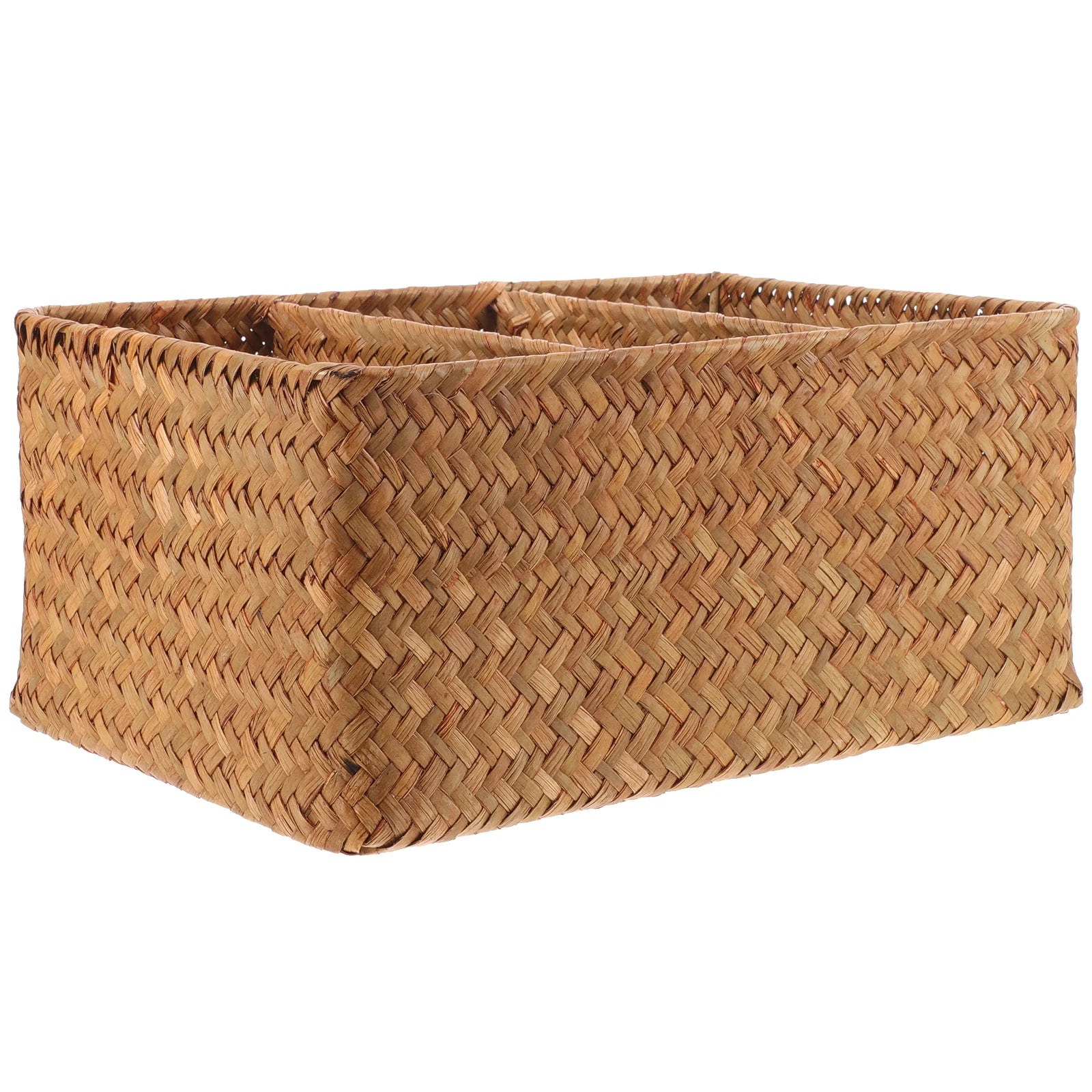 Straw Desktop Storage Box Pantry Basket Bins Hamper for Shelves with Lid Chocolate – Secure Lid Design with a Practical Everyday Design
