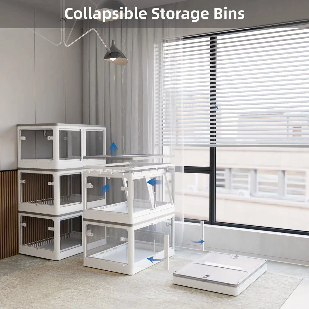 384QT 3-Pack Transparent Stackable Storage Bins with 5 Doors to Open with Wheels Folding Plastic Craft Containers Large Closet Organizers Box for Bedrooms Living Rooms Study Kids' Toys White – Stackable Organization with a Practical Everyday Design