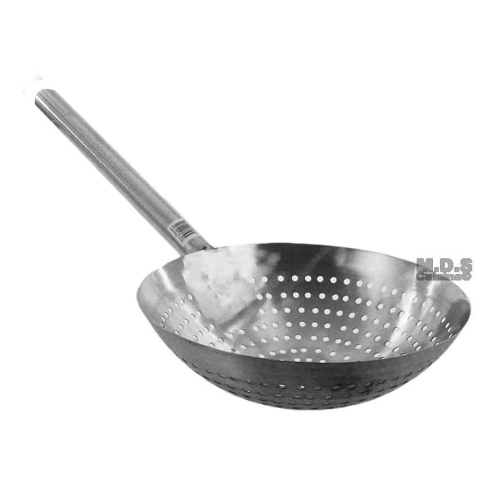 Stir Fry Skimmer Strainer 25" Stainless Steel Spider Ladle for Deep Frying Carnitas Chicken Shrimp - Long Handle Kitchen Tool – Convenient Carry Handles with a Practical Everyday Design