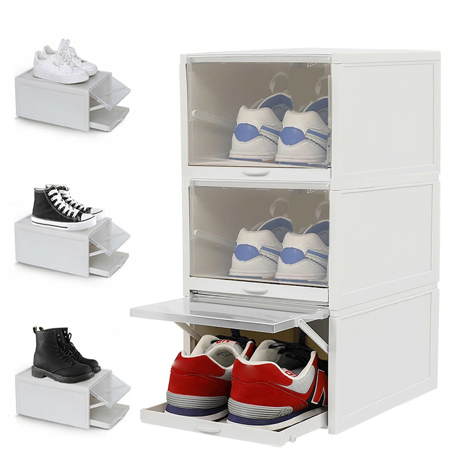 3pcs Foldable Shoe Box Push Drawer Type Storage Organizer Shoe Box Clear Cover Stackable Shoe Storage Box Gray Sneaker Case Stackable Container W/Drawer Push Pull Transparent Shoe Box – Foldable Space-Saving Design with a Practical Everyday Design
