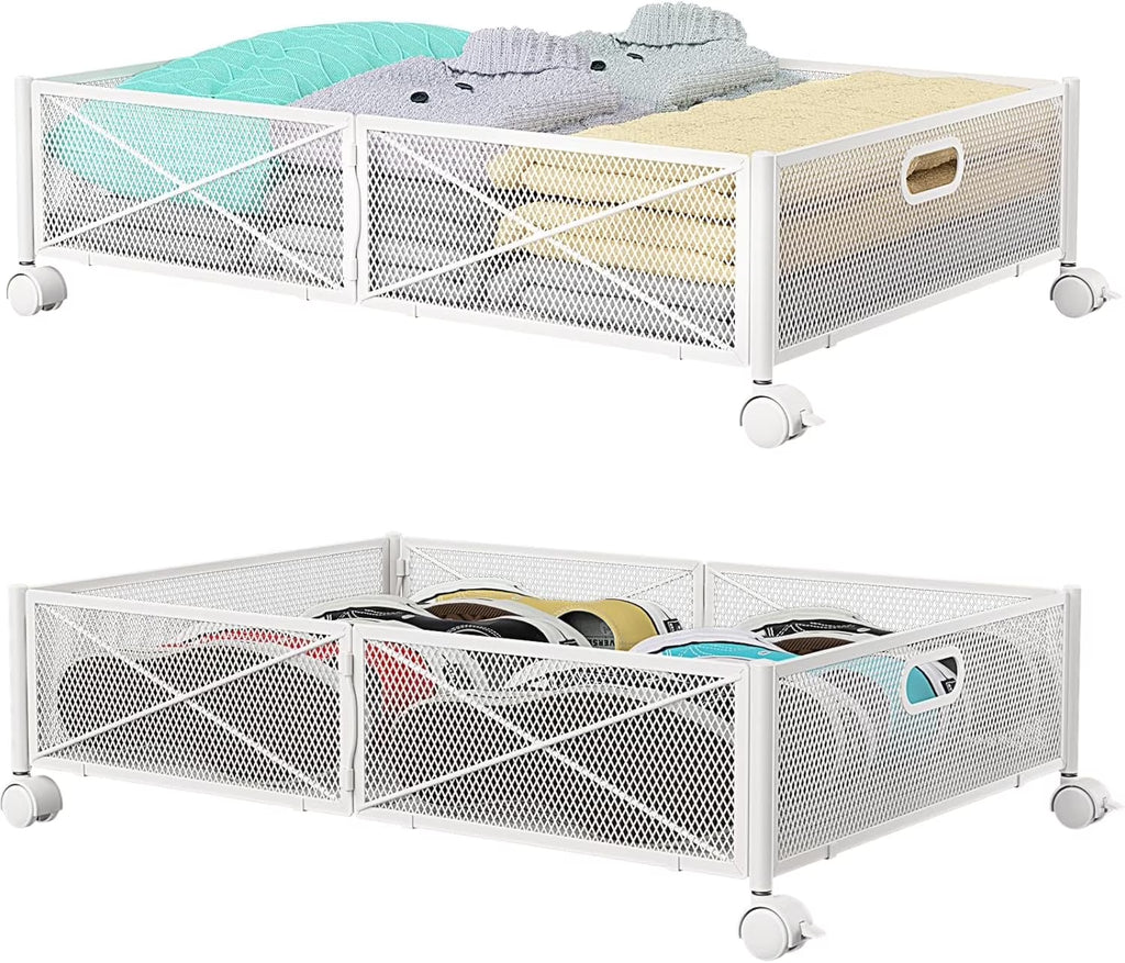 Under Bed Storage Containers with Wheels Under Bed Shoe Storage Organizer Drawer Tool-free Assembly Metal Storage Containers for Bedroom Clothes Shoes Blankets -2PCK – Multiroom Organization Format with a Practical Everyday Design