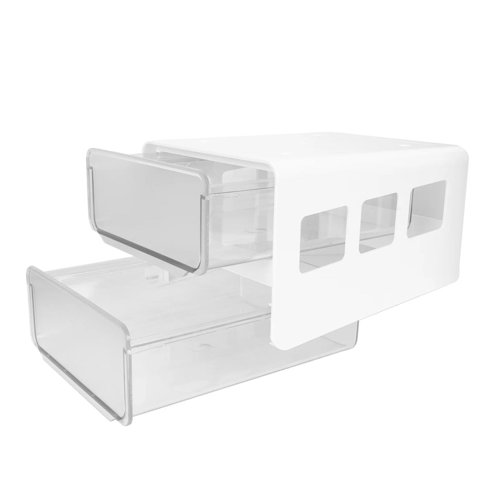 Double Storage Box Desktop Boxes Bins Table Shelf Office White – Everyday Household Format with a Practical Everyday Design