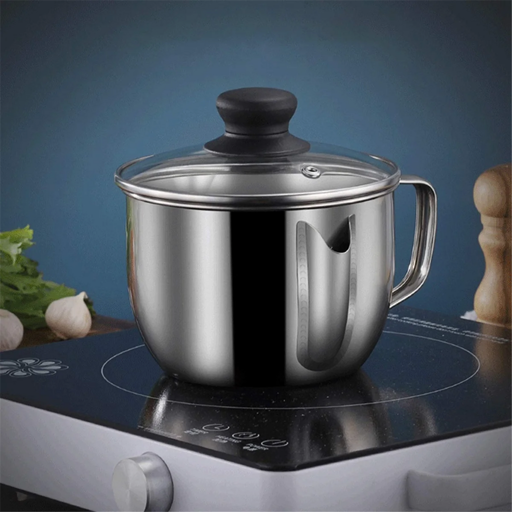 Stainless Steel Fat Separator 1L/4 Cup Gravy Grease with Strainer and Glass Lid Soup Oil Cup – Durable Stainless Steel Construction with a Practical Everyday Design
