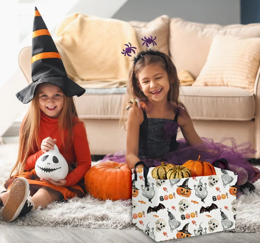Rectangular Kids Storage Bin Halloween Basket Cartoon Storage Basket with Handles for Organizing Home Kitchen Boys and Girls Toys Bins Shelf Baskets(Watercolor Halloween) – Multiroom Organization Format with a Practical Everyday Design