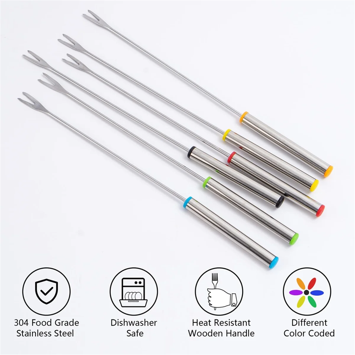 12PCS 9.5 Inch Color-Coded Stainless Steel Fondue Forks Cheese Fork Fruit with Heat-Blocking – Durable Stainless Steel Construction with a Practical Everyday Design