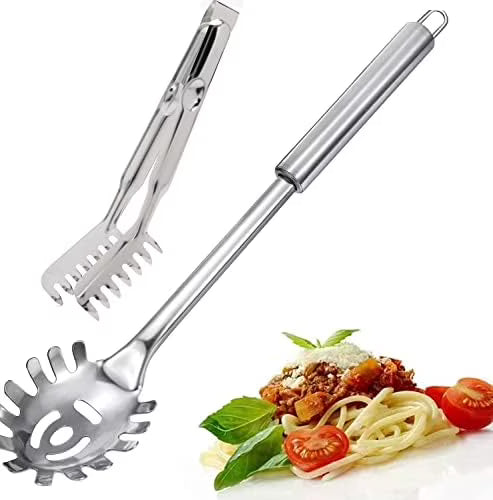2-Piece Spaghetti Set Stainless Steel Pasta& Tongs Heat Resistant 12 Inch – Durable Stainless Steel Construction with a Practical Everyday Design
