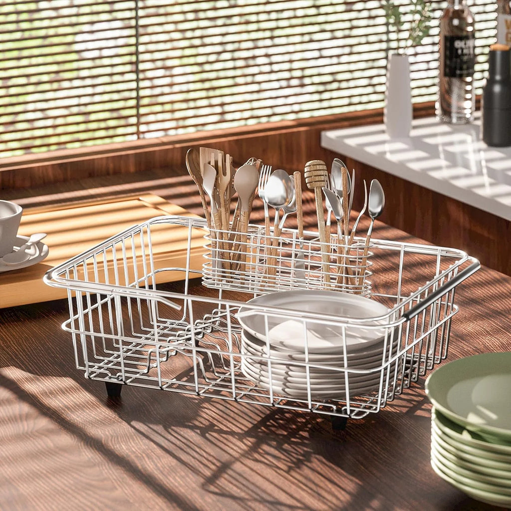 304 Stainless Steel Utensil Holder Dish Drying Rack kitchen Utensil Organizer Knife and Fork Drainage Rack Kitchen Drainage Basket Accessories With Hooks Rust-resistant Color-Silver – Durable Stainless Steel Construction with a Practical Everyday Design