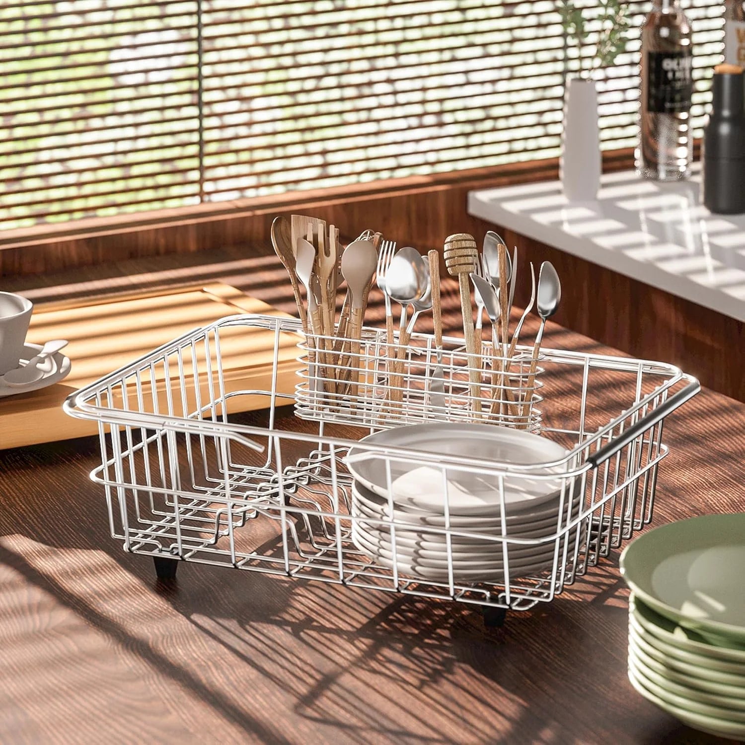 304 Stainless Steel Utensil Holder Dish Drying Rack kitchen Utensil Organizer Knife and Fork Drainage Rack Kitchen Drainage Basket Accessories With Hooks Rust-resistant Color-Silver – Durable Stainless Steel Construction with a Practical Everyday Design