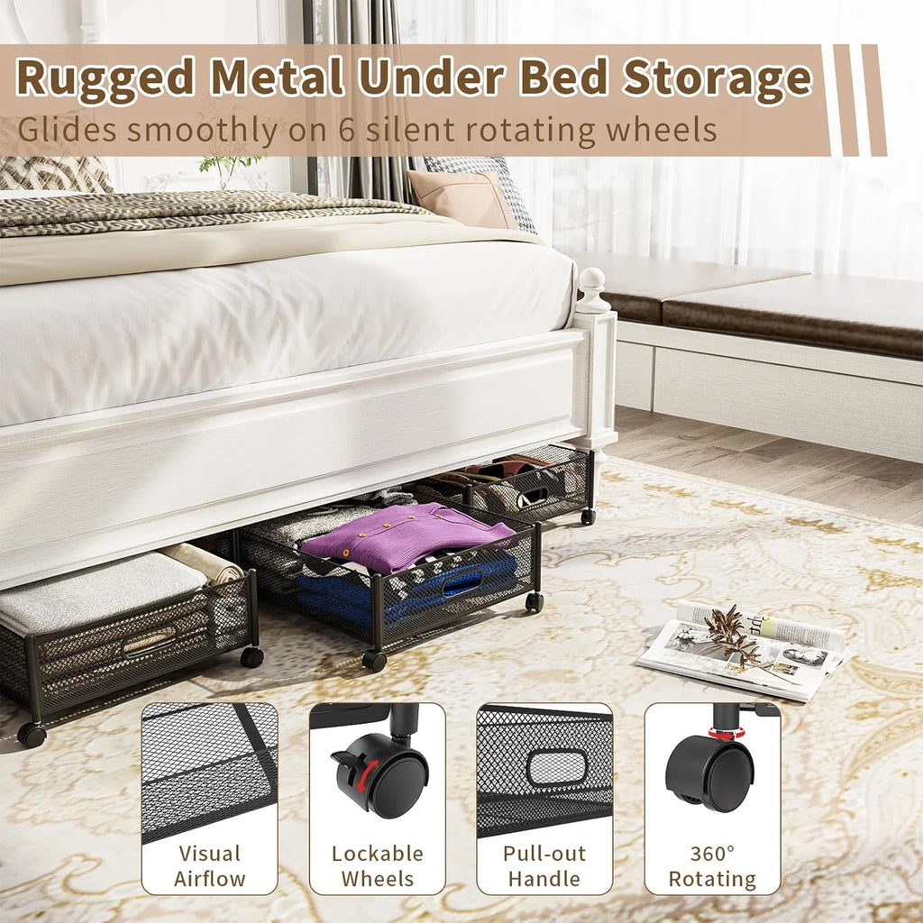 47.2'' Long Under Bed Storage on Wheels 57.6L Large Capacity Rolling Under the Bed Storage Containers Tool-Free Assembly Foldable Underbed Shoes Clothes Toy Drawers – Multiroom Organization Format with a Practical Everyday Design