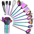 Rainbow Kitchen Utensil Set 13-Piece Stainless Steel Cookware Set Titanium Rainbow Plating Kitchen Tool Set with Cutlery Holder Suitable for Non-stick Cookware Dishwasher Suitable – Durable Stainless Steel Construction with a Practical Everyday Design