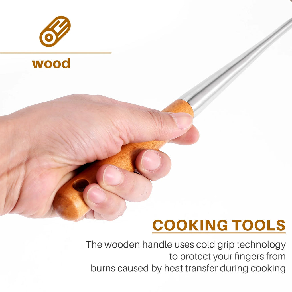 Long Handle Stainless Steel Wok Kitchen Slotted Turner Rice Spoon Ladle Cooking Tools Utensil Set – Convenient Carry Handles with a Practical Everyday Design