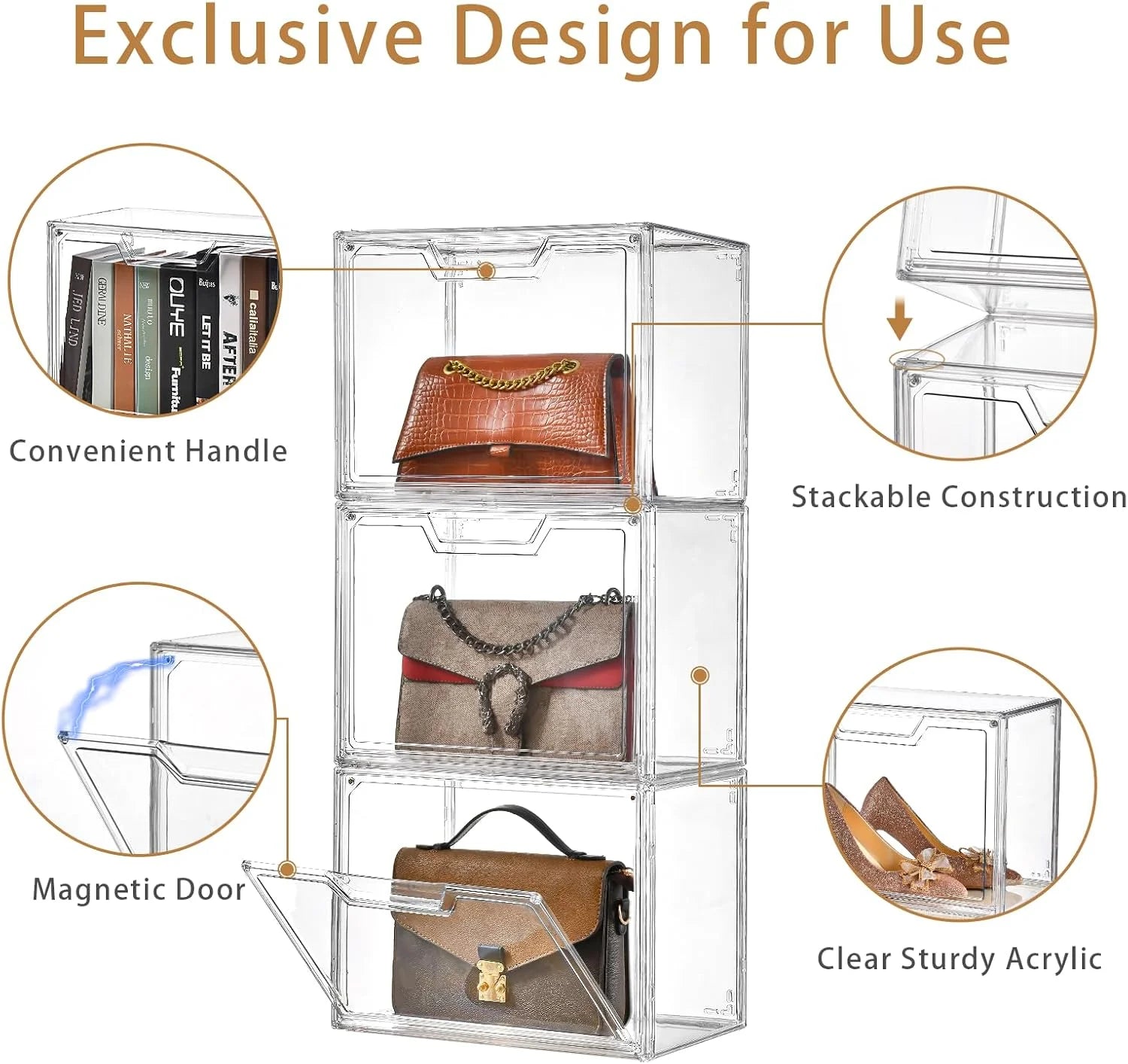 3 Pack Clear Storage Bins with Lids Storage Containers with Magnetic Door Stackable Acrylic Display Case for Handbags Cosmetic Multifunctional Storage Boxes for Dorm Living Room Bedroom Storage – Stackable Organization with a Practical Everyday Design
