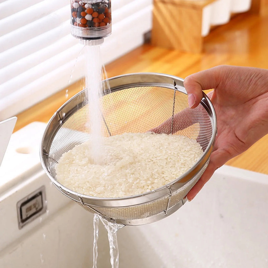 Stainless Steel Rice Washing Bowl Fine Mesh Strainer Large Colander for Fruits and Vegetables – Durable Stainless Steel Construction with a Practical Everyday Design