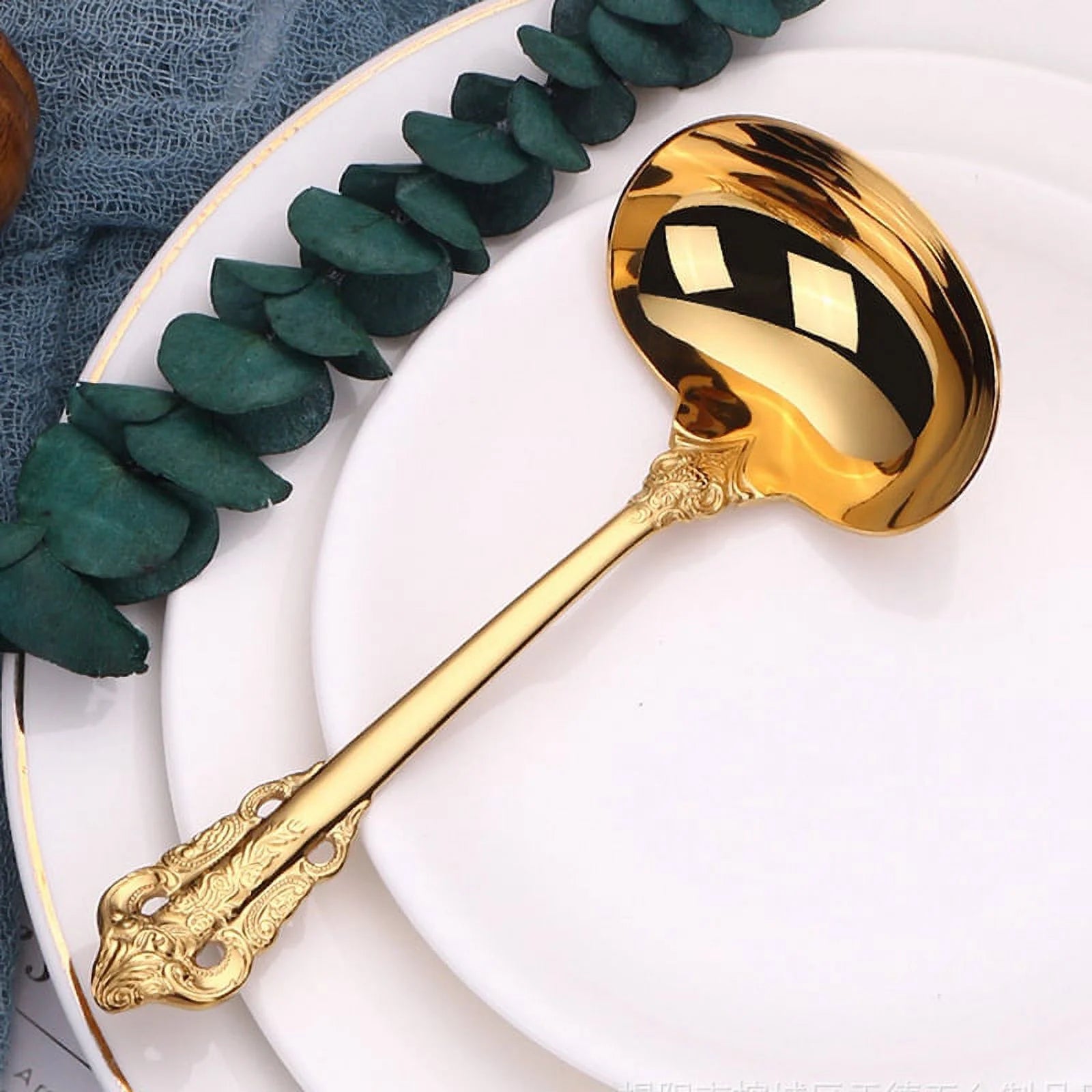 304 Stainless Steel Soup Ladle Cooking Tool Kitchen Gold Plated Spoon – Durable Stainless Steel Construction with a Practical Everyday Design