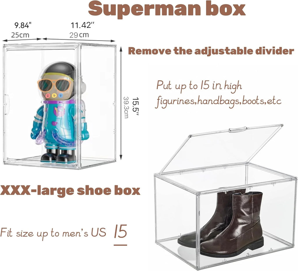 XXX-Large Clear Acrylic Display Case Boot Shoe Storage Boxes With An Adjustable Divider,2 Pack 2 Tiers Clear Plastic Stackable Storage Bins With Lids Big Display Acrylic Box With Magnetic Door – Everyday Household Format with a Practical Everyday Design