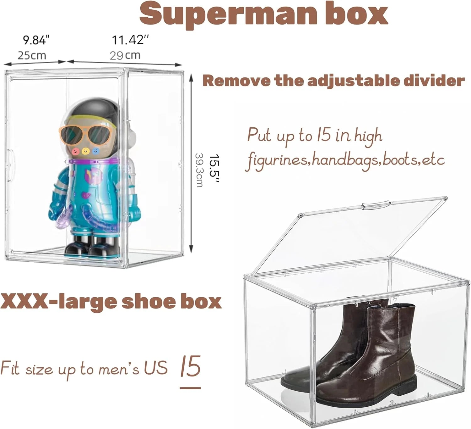 XXX-Large Clear Acrylic Display Case Boot Shoe Storage Boxes With An Adjustable Divider,2 Pack 2 Tiers Clear Plastic Stackable Storage Bins With Lids Big Display Acrylic Box With Magnetic Door – Everyday Household Format with a Practical Everyday Design