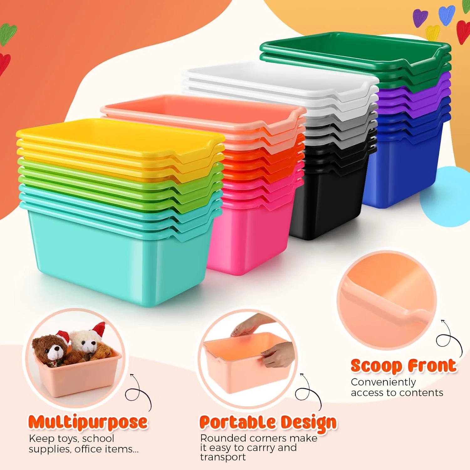 24 Pcs Plastic Cubby Bins Classroom Cubby Organization Book Bins for Classroom Bulk Toy Storage Baskets Stackable Assorted Colors Storage Containers for Home Office School Nursery Playroom – Stackable Organization with a Practical Everyday Design