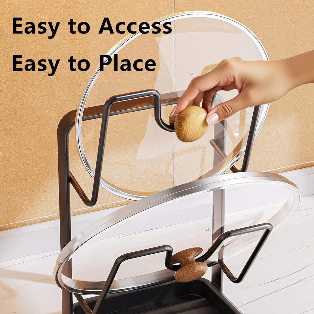 Kitchen Pot Lid Storage Rack 304 Stainless Steel Pot Lid Holder While Cooking Multifunctional Kitchen Pot Cover Organizer for Countertop With Removable Drip Tray – Durable Stainless Steel Construction with a Practical Everyday Design