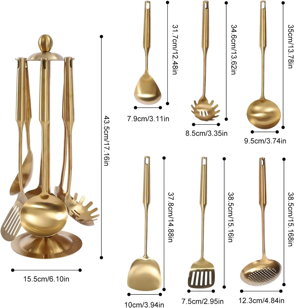 7pcs/ Set Gold Cooking Utensils Suitable for everyday use Kitchen Tool with Holder Stainless Steel – Durable Stainless Steel Construction with a Practical Everyday Design