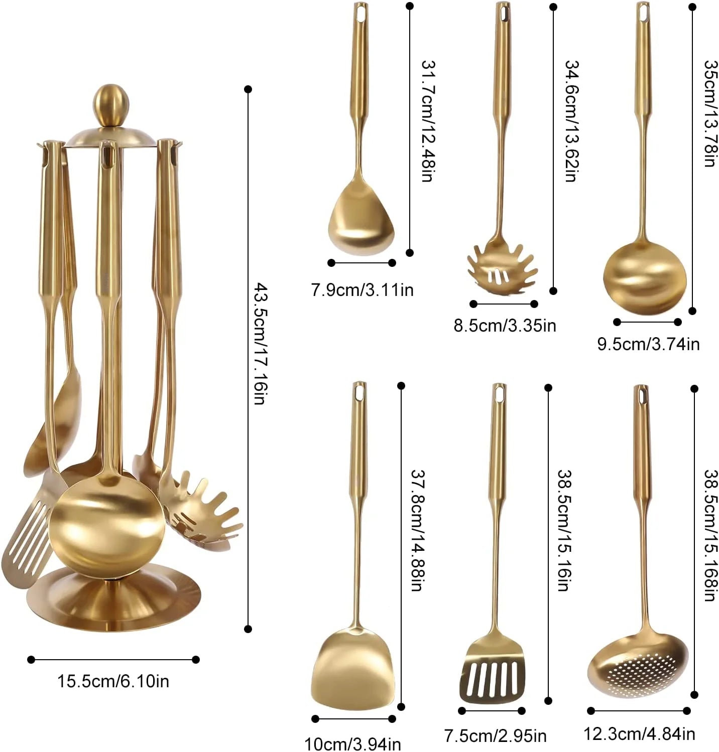 7pcs/ Set Gold Cooking Utensils Suitable for everyday use Kitchen Tool with Holder Stainless Steel – Durable Stainless Steel Construction with a Practical Everyday Design