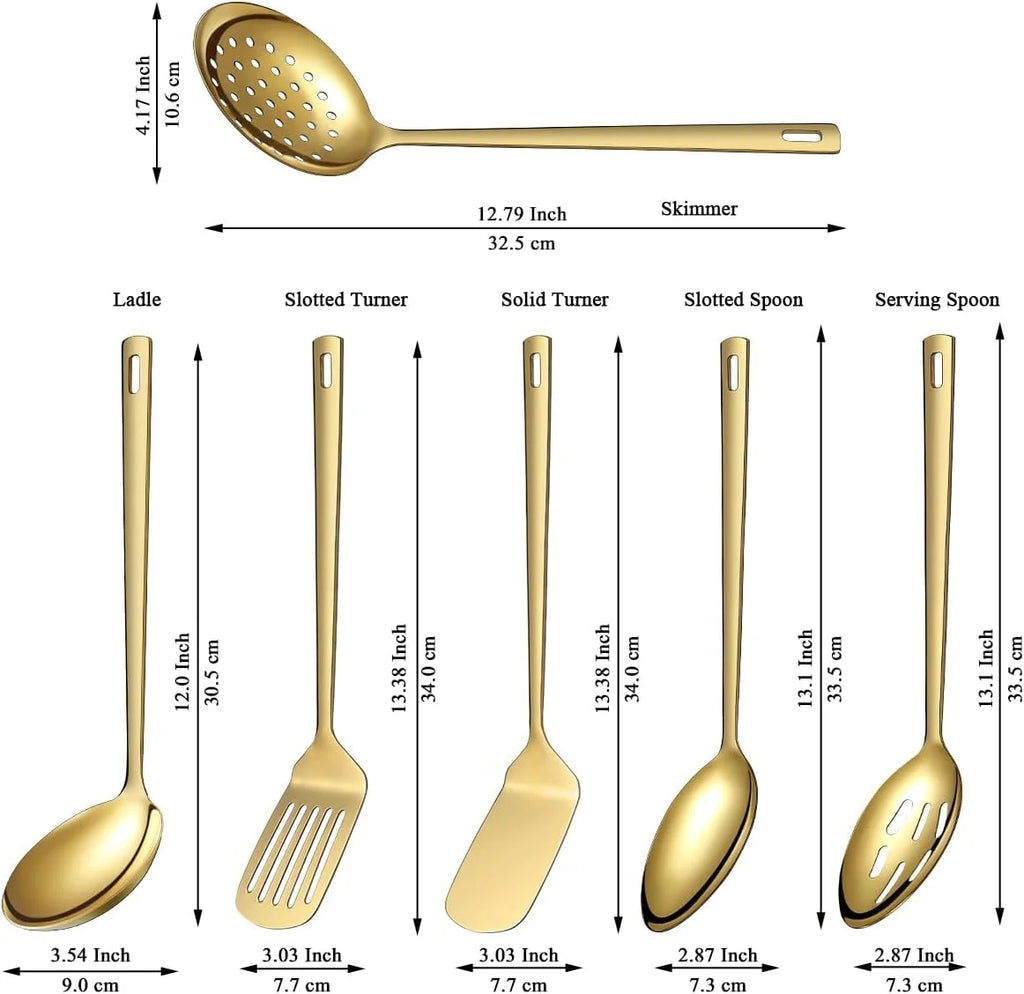 Gold Kitchen Utensils Set 6pcs Titanium Plating Stainless Steel Cooking Utensils Set Heavy Duty Kitchen Tools Spatulas Set Home Essentials Kitchen Gadgets Accessories – Durable Stainless Steel Construction with a Practical Everyday Design