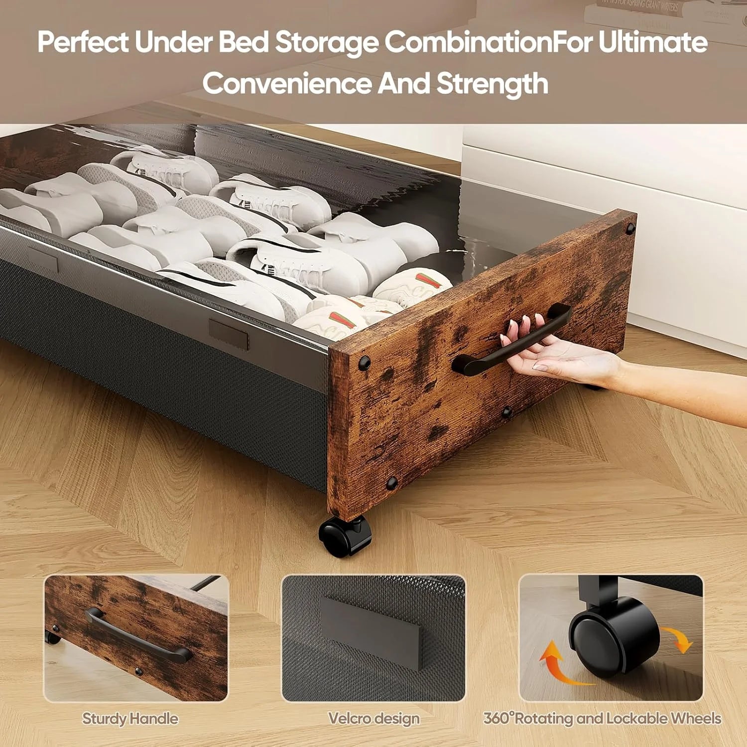 Wooden Under Bed Storage with Wheels Rolling Under the Bed Storage Bins with Removable Lid Metal Under Bed Drawers for Clothes and Shoes in Bedroom or Living Room(Black Wood-2pack) – Easy-Roll Mobility with a Practical Everyday Design