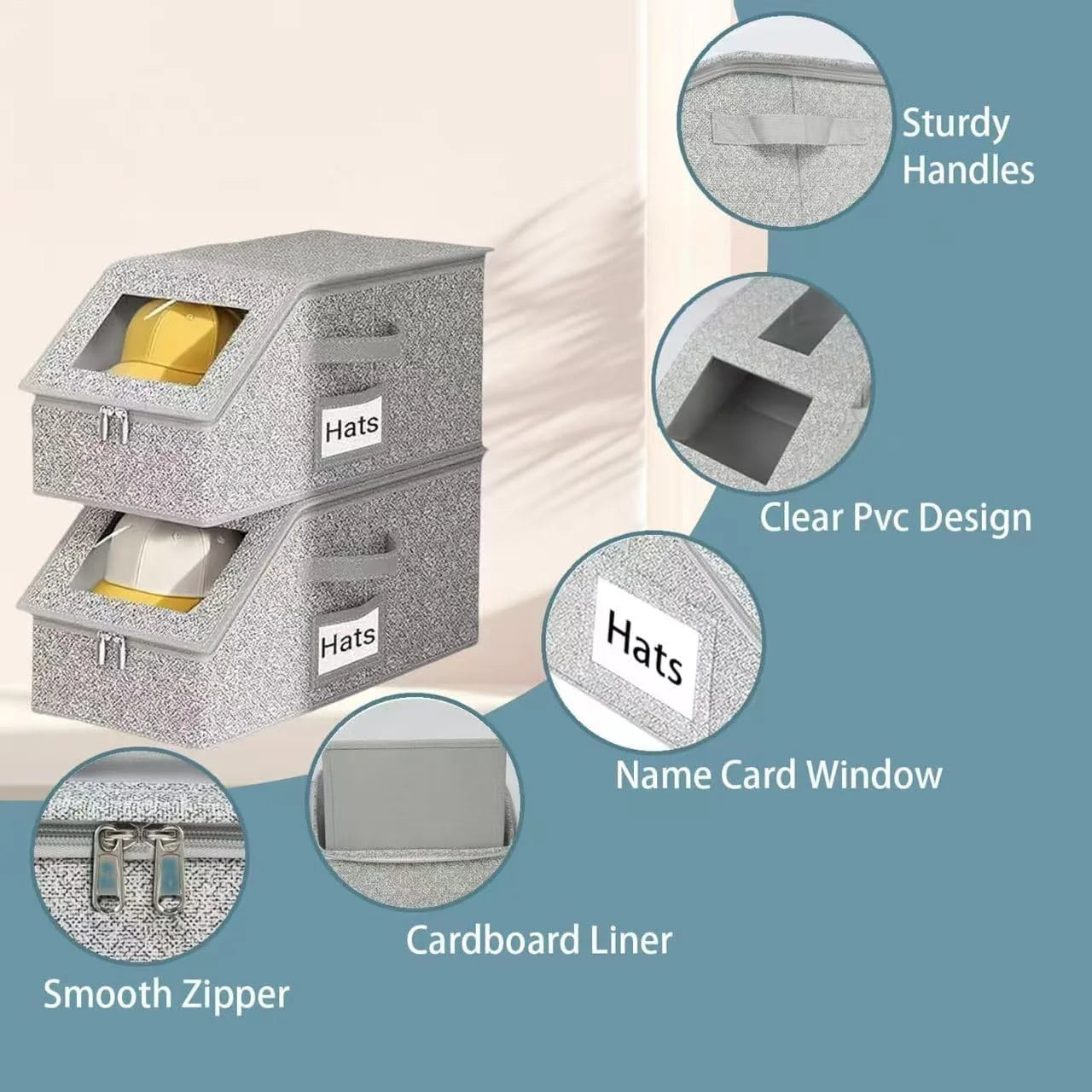 4 PCS Stackable Hat Storage for Baseball Caps Hat Storage Boxes for Closet Holds up to 12 Caps with Cardboard Hat Organizer for Women & Men (Grey) – Stackable Organization with a Practical Everyday Design